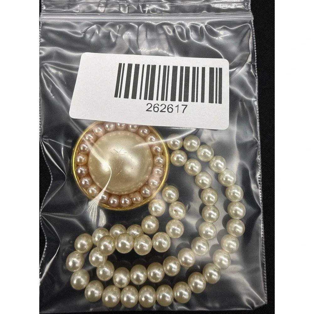 Vintage Classy Gold Tone Faux Pearl Dangle Brooch Cream 90s Statement Pin Gift